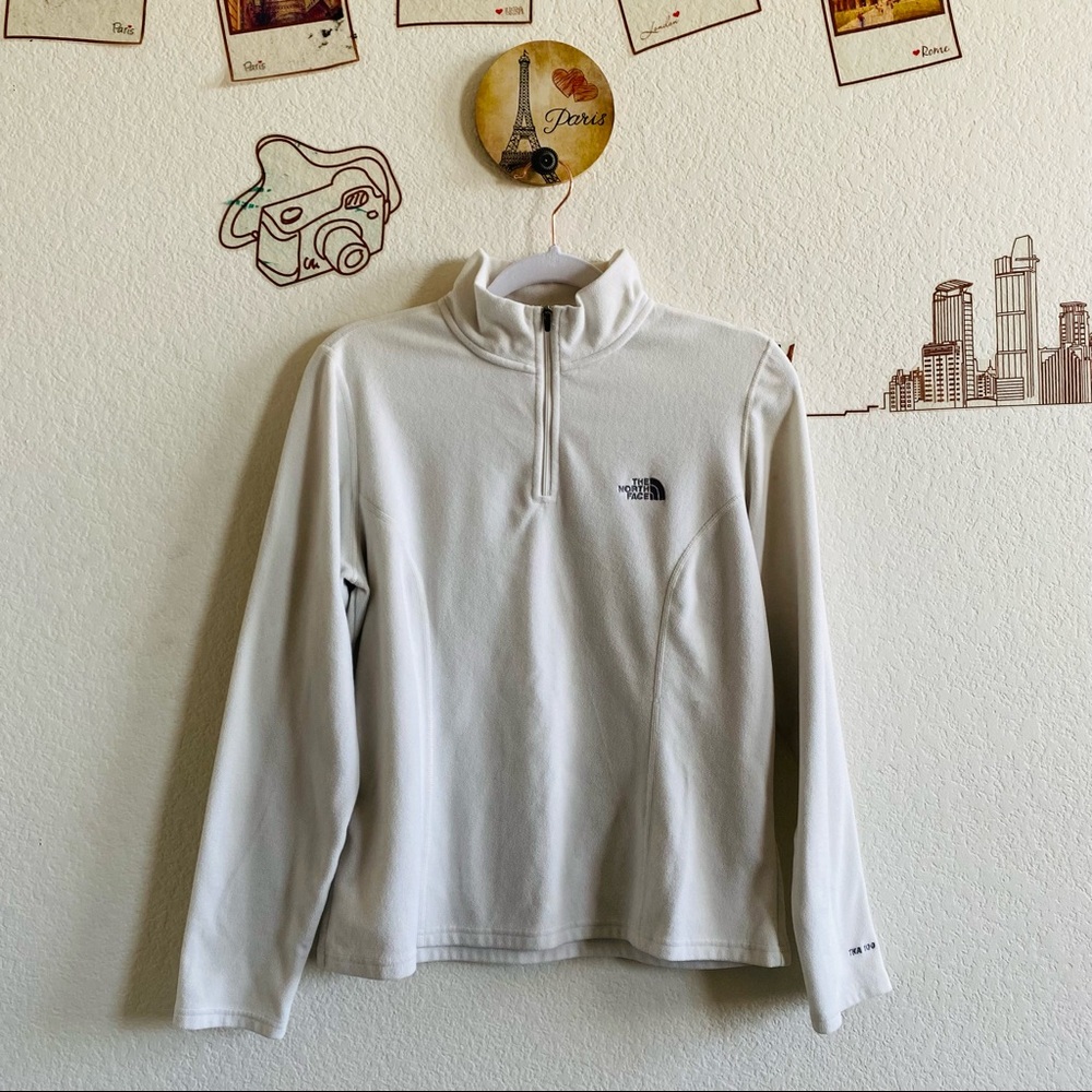 The North Face White High Neck 1/4 Zip Logo Detail Long Sleeve Sweater Size M